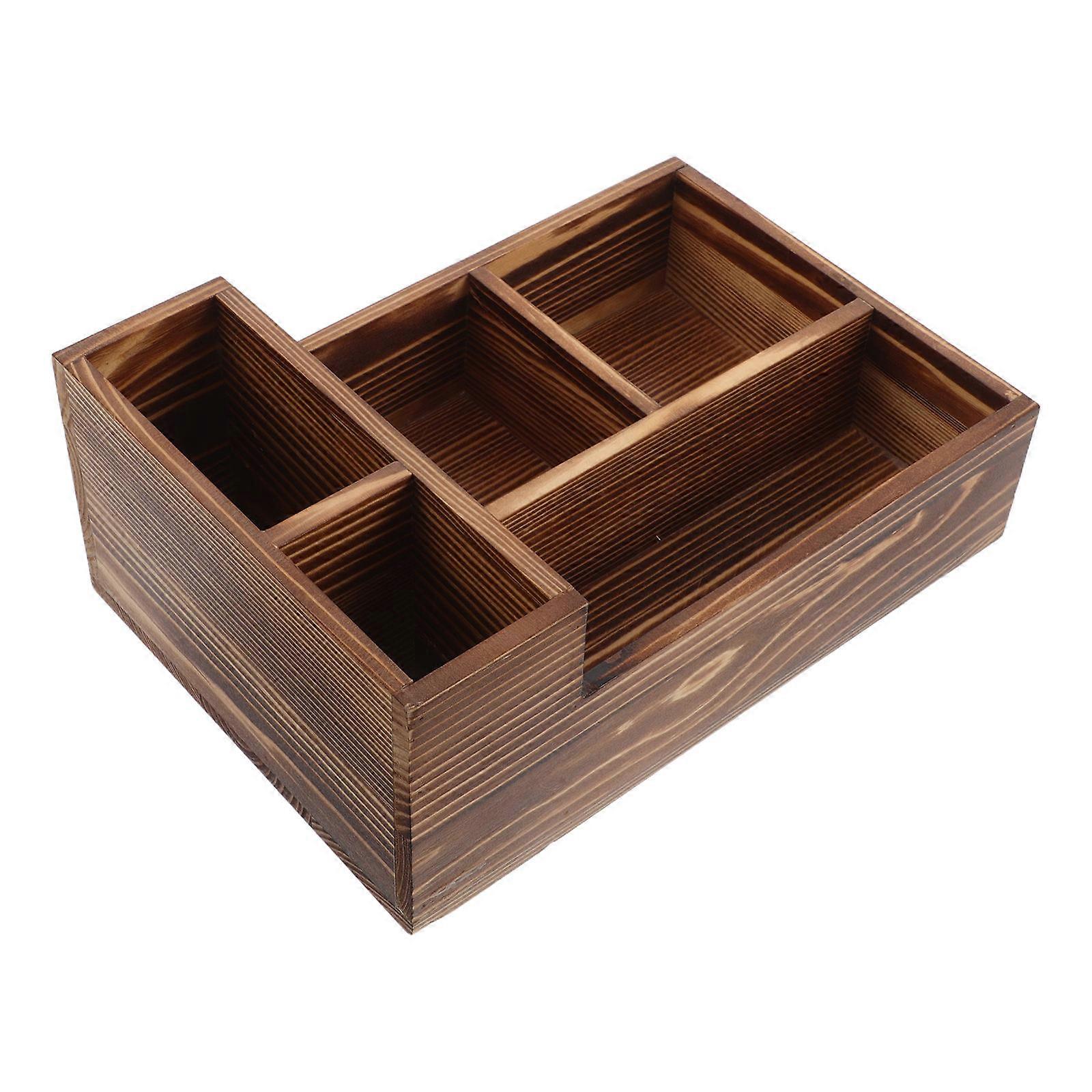 Wooden Organizer Storage Box Rectangular Makeup Containers Brown For 1Set