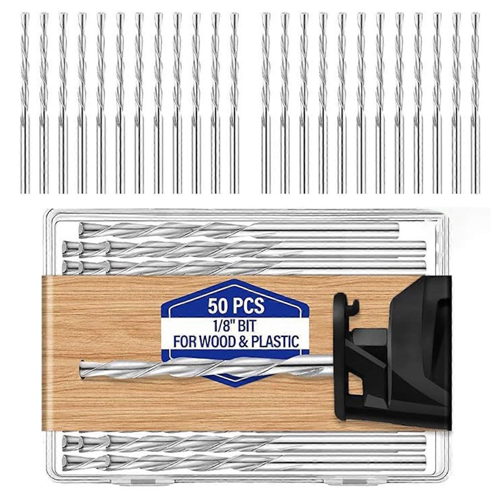 50Count 1/8Inch Shank  Speed Steel Drill Bits Woodworking Drill Bit Set HSS ABS Cutting Spiral Bits Compatible