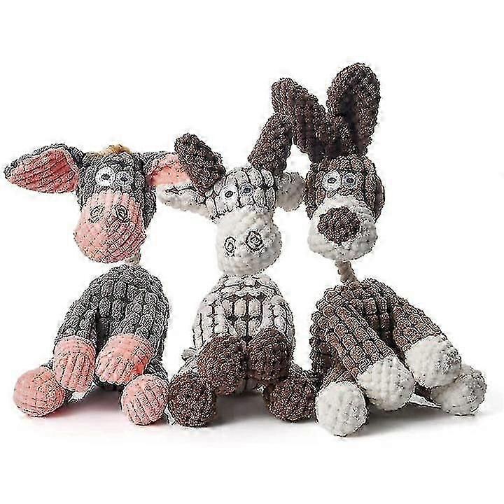 3pcs Indestructible Robust Donkey, Squeaky For Aggressive Chewers, Stuffed Dog Toy Plush Dog Toy