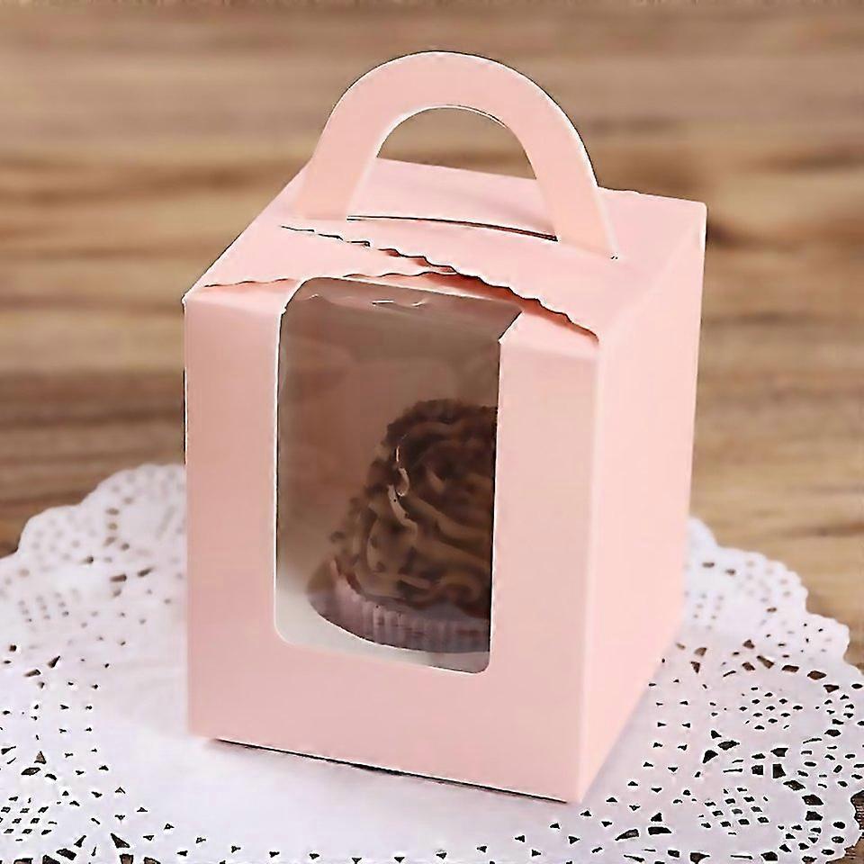 For 50 Pieces Muffin Cup Cake Box Portable Window Cake Packaging Box