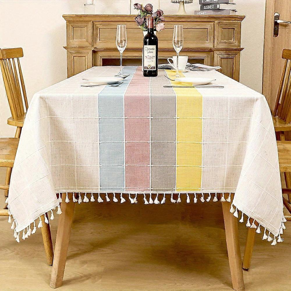 AUMIY Handmade Rectangle Tablecloth Polyester Burlap Blend Non-Textile Weaving Elegant Dining Table Cover - 1pc Cotton Linen Table Cloth