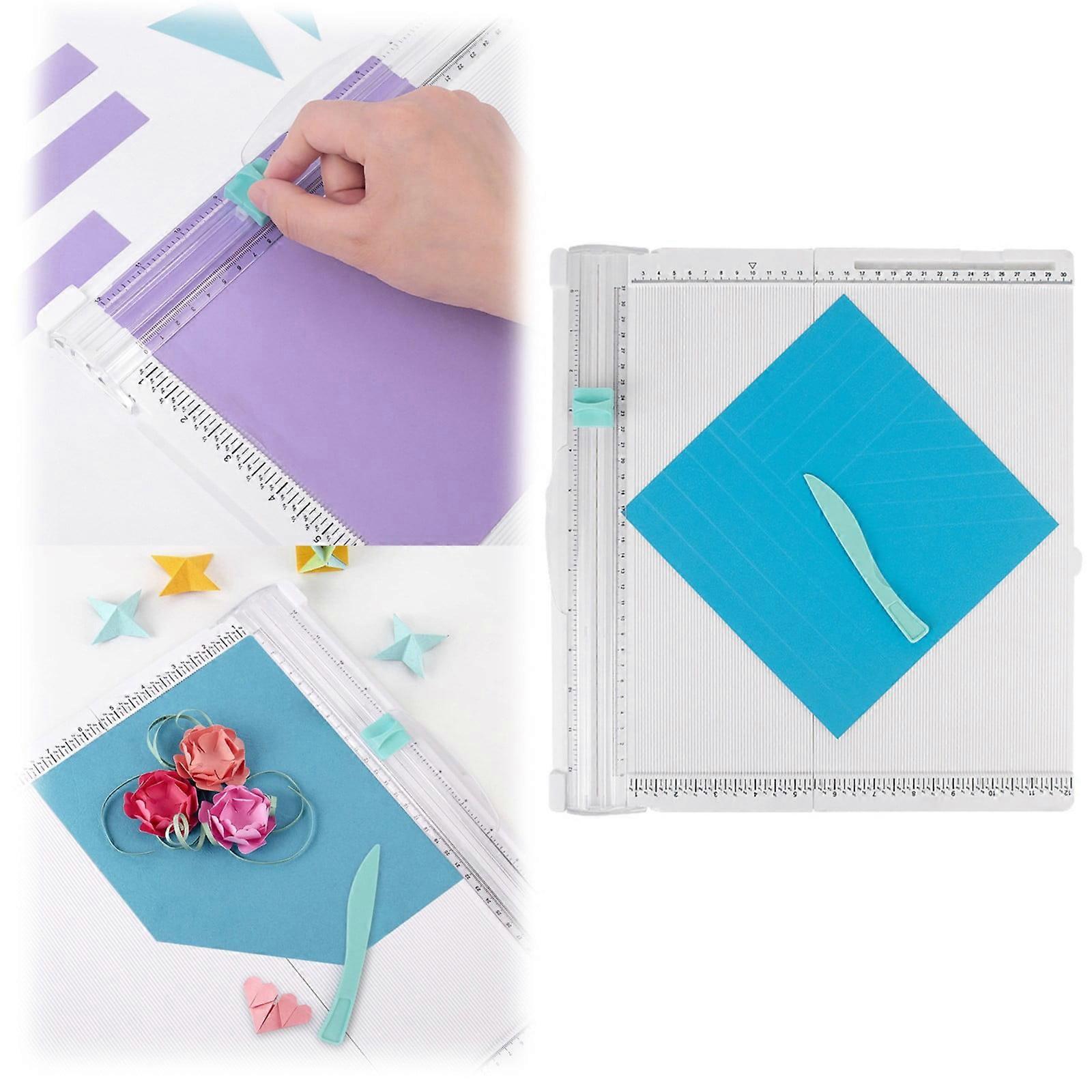 Craft Paper Trimmer & Scoring Board with Folding Tool for Scrapbooking, Cards, Coupons - White. Compatible with Poaug.