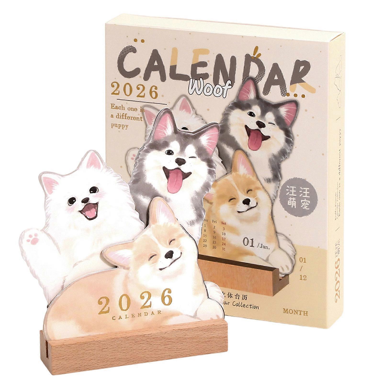 Decorative Desktop Calendar With Animal Pattern Durability Wooden Frame For Efficient Schedule Management Multicolor