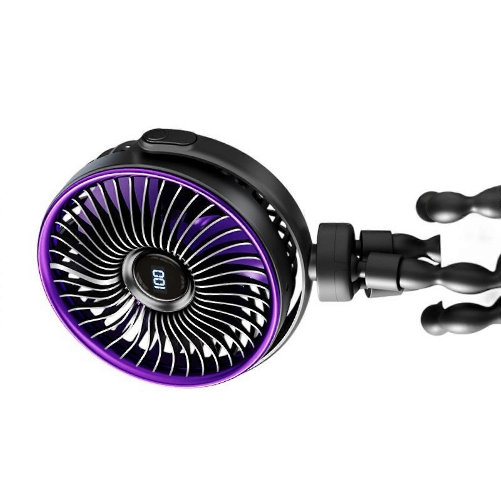Wireless Clip On Fan Stroller Fan with Builts in Battery Indicator Silicone Base Long Runtimes Noise Reductions Design  Black and purple