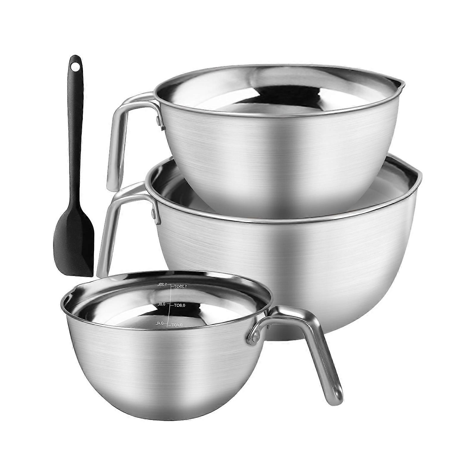 Rustproof 304 Nonrust Steel Baking Bowls 3 Size With Contoured Handle Accuracy Spouts 16cm 18cm 20cm Kitchen Essential With Dough Scrapers Tool