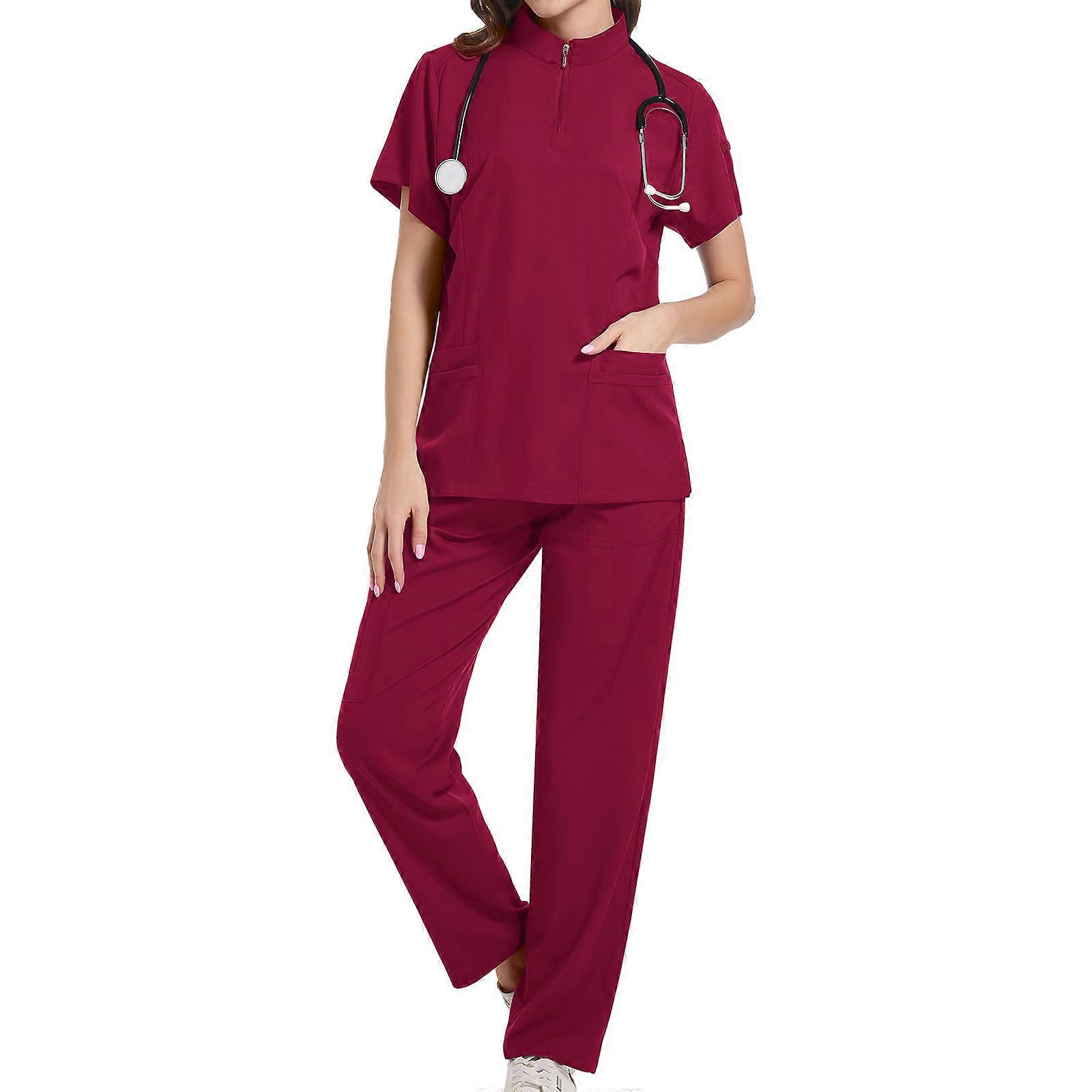 Women's nursing uniform with elastic quick-drying uniform suit  Burgundy XL