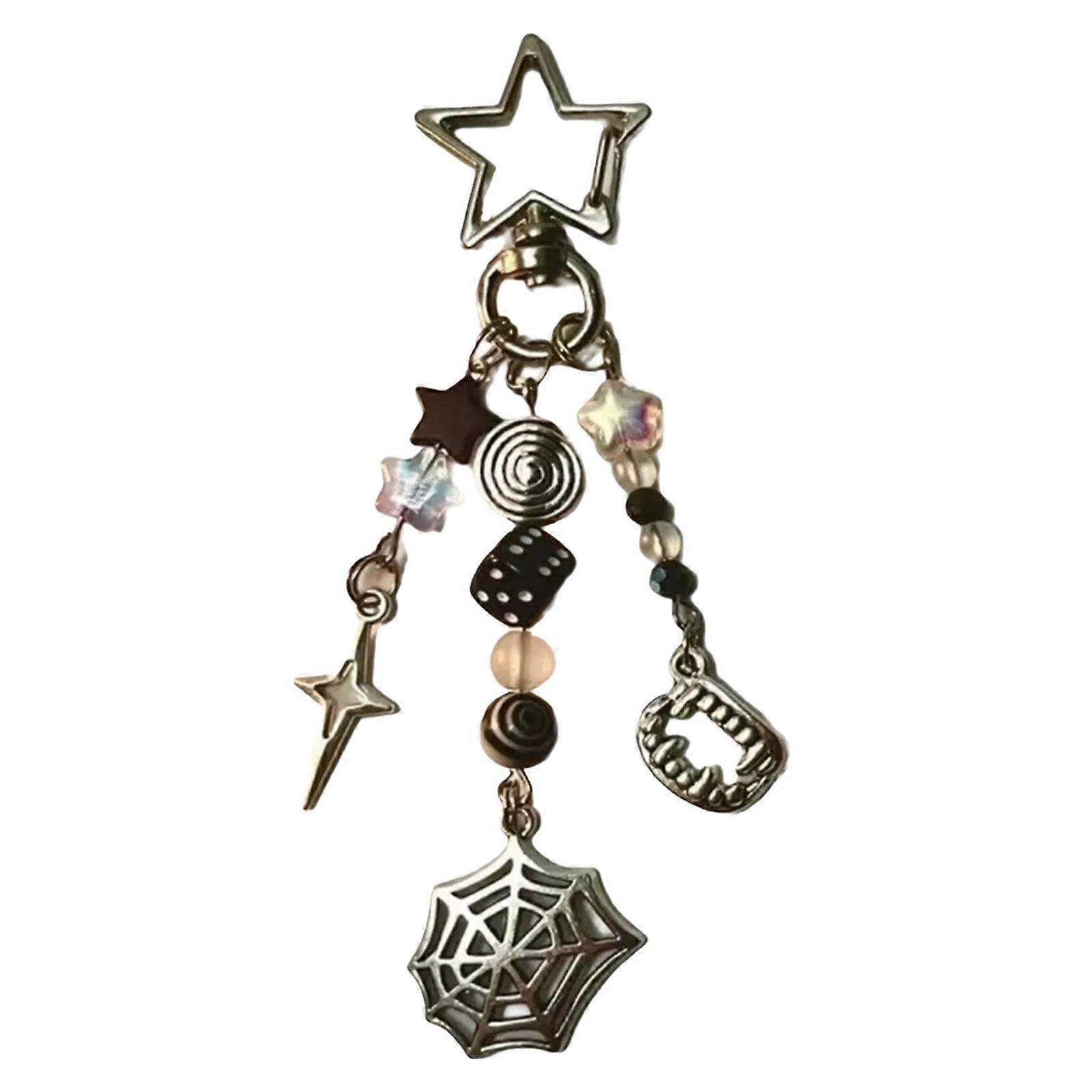 Unique Spiders Web/Spirals Star Keychain Beaded Craft Keyring Decorative Handbag Decoration For School Office Multicolor