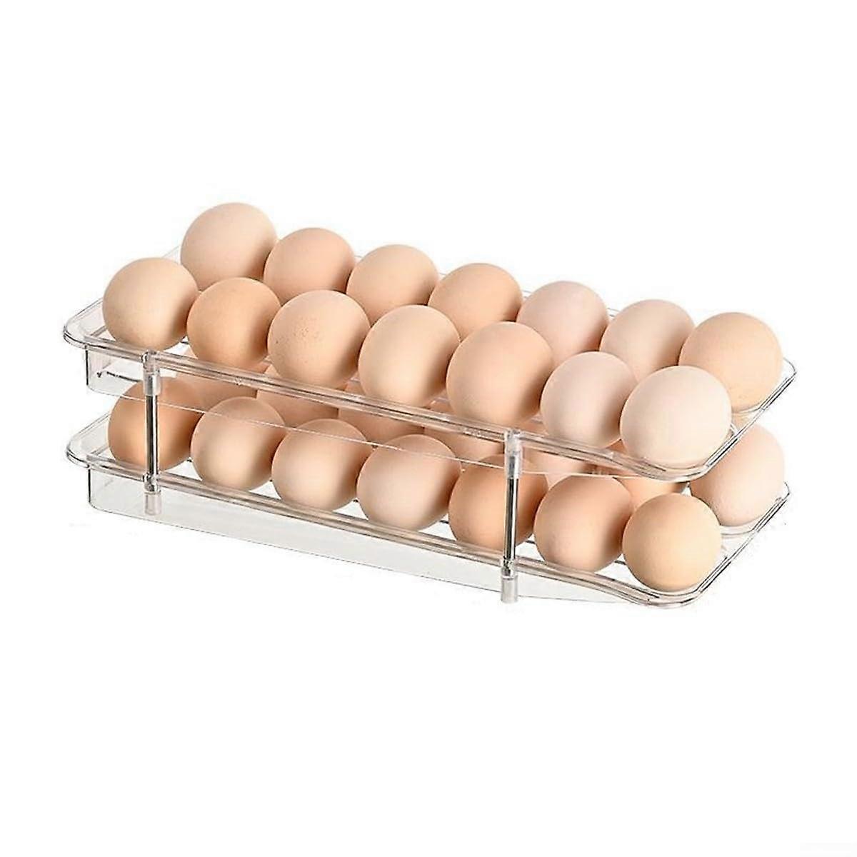 Egg Storage Organizer with Auto Rolling Ladder Design, 2 Tier Holder for 1214 Eggs, Space Saving Kitchen Container