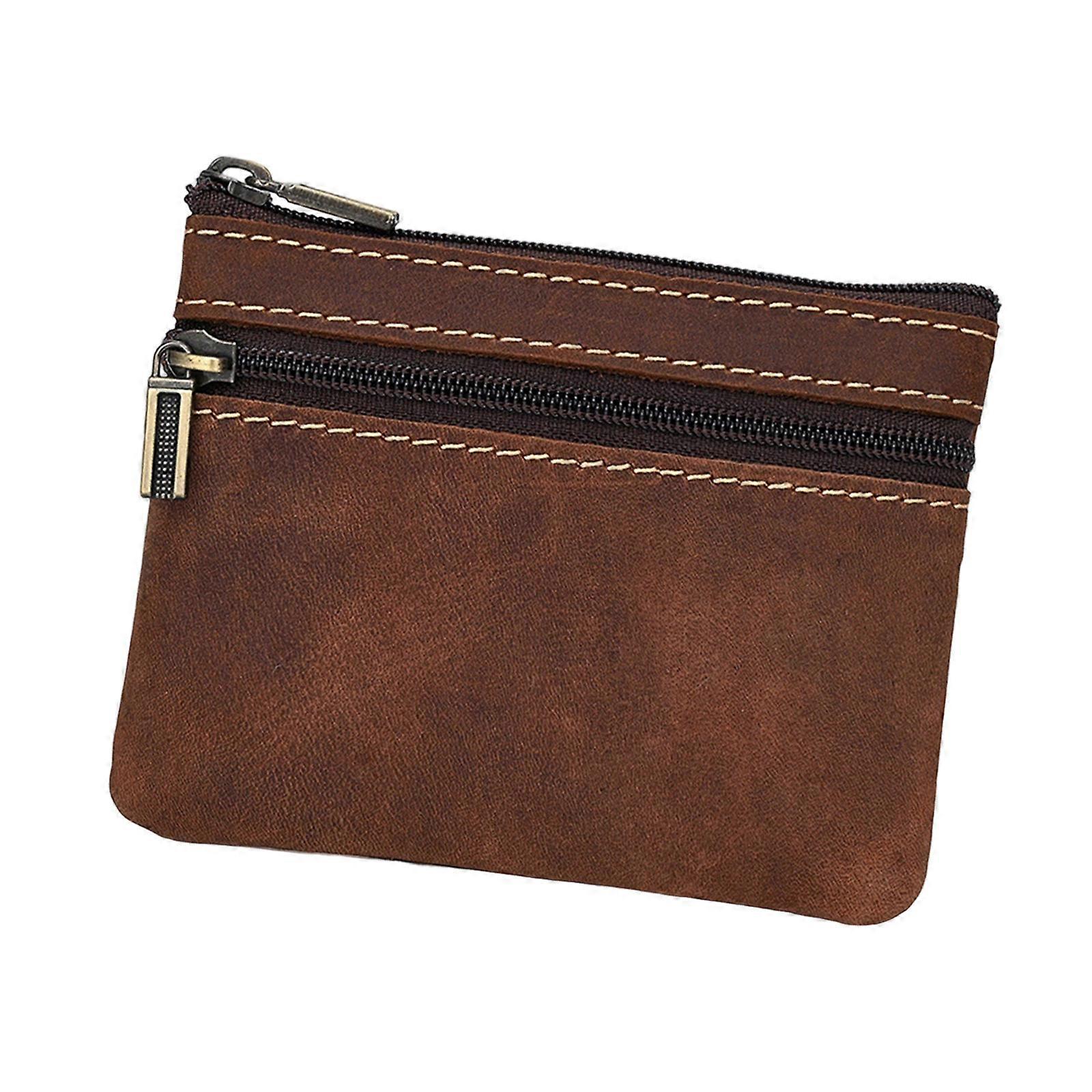 Retro Style Distressed Leather Card Holder With Natural Rudiments Progress Design  Red brown