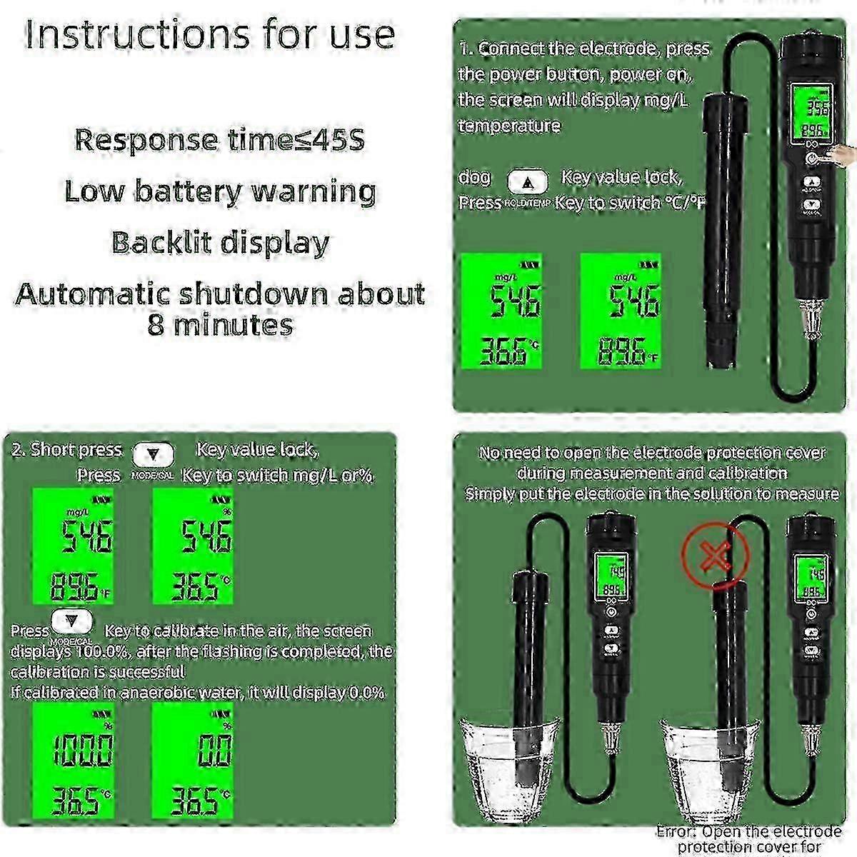 Digital Dissolved Oxygen Meter DO9100 Dissolved Oxygen Analyzer for Seawater and Freshwater Fish Tank Aquaculture