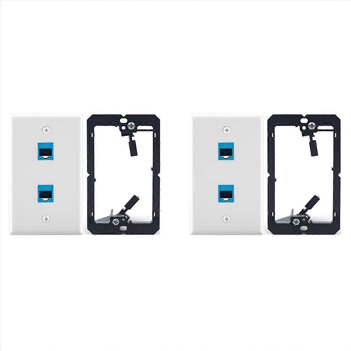 2X Ethernet Wall Plate with Low Voltage Mounting Bracket,Single Gang 2 Port Cat6 Ethernet Cable Wall