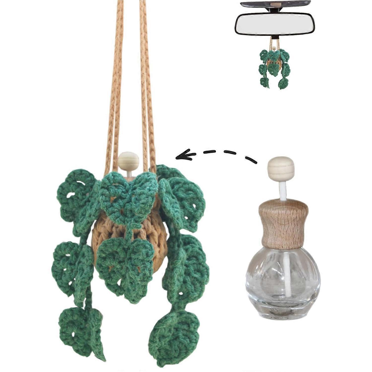 12ml Cute Crochet Monstera Diffuser  Green Refillable Car Mirror/Home Decor Accessory
