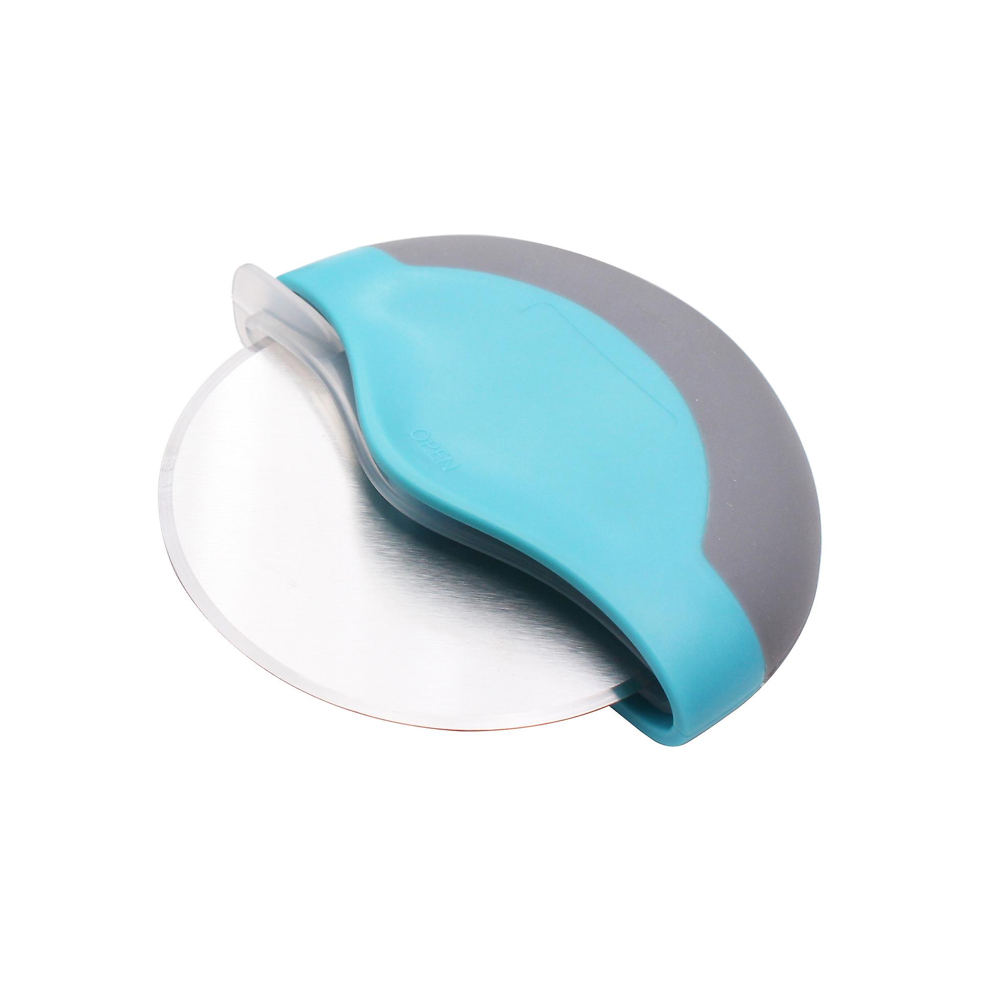Pizza cutter made of premium materials with oval handle for comfortable grip and finger protection