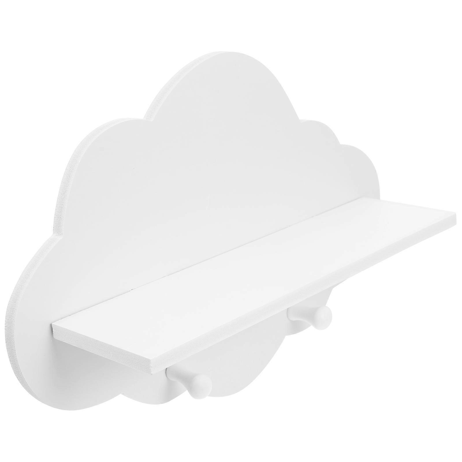 1pc Punch Free Wooden Cloud Shape Baffle Shelf Floating Shelf for Home (White)