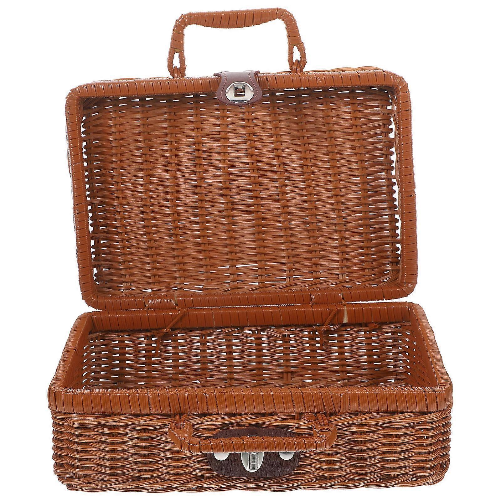 Simulated Rattan Woven Suitcase Storage Case for Storage 4Pcs Retro Style