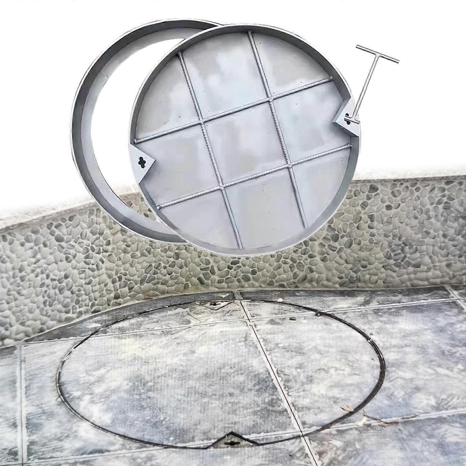 Stainless Steel Invisible Manhole Cover with Puller Hook, Embedded Outdoor Access Lid 12' Silver