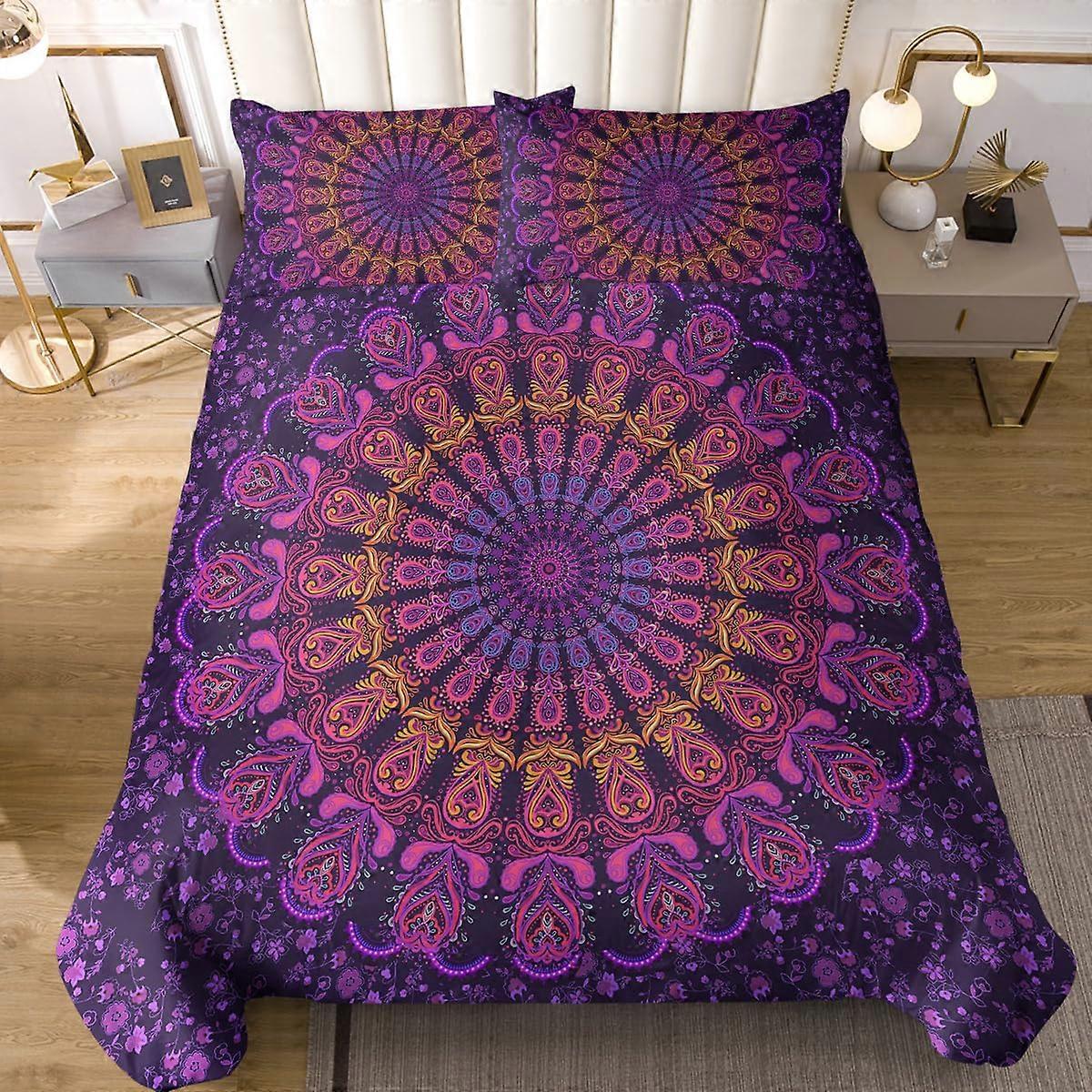 Purple Bohemian Mandala Twin Duvet Cover Set 3 Piece Bedding with Pillowcases Reversible Design