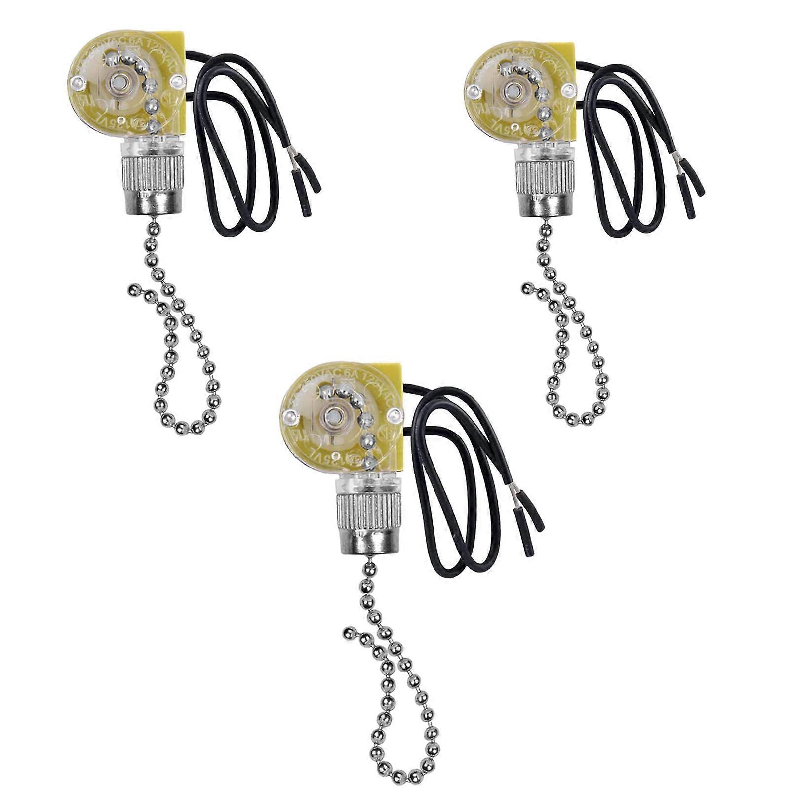 Ceiling Fan Pull Chain Switch Replacement with Dual Chain Design for Light Fixtures, Silver Set of 3