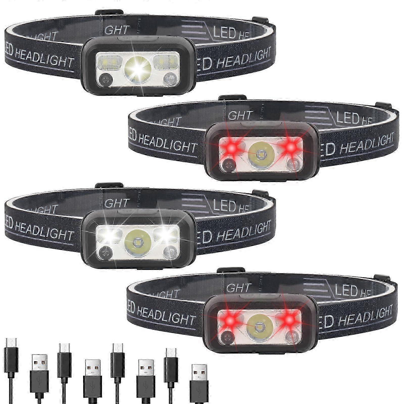 USB-C Rechargeable Headlamp 4-Pack, 300 Lumens Motion Sensor, 8 Modes