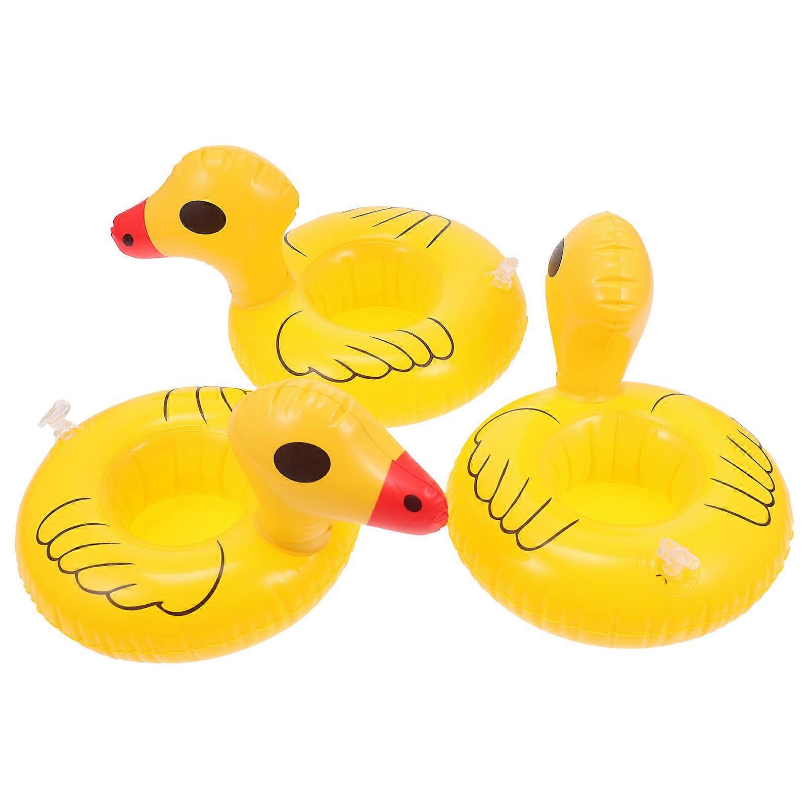 Party Cup Plates Yellow Inflatable Duck Floating Drink Holders 5Sets