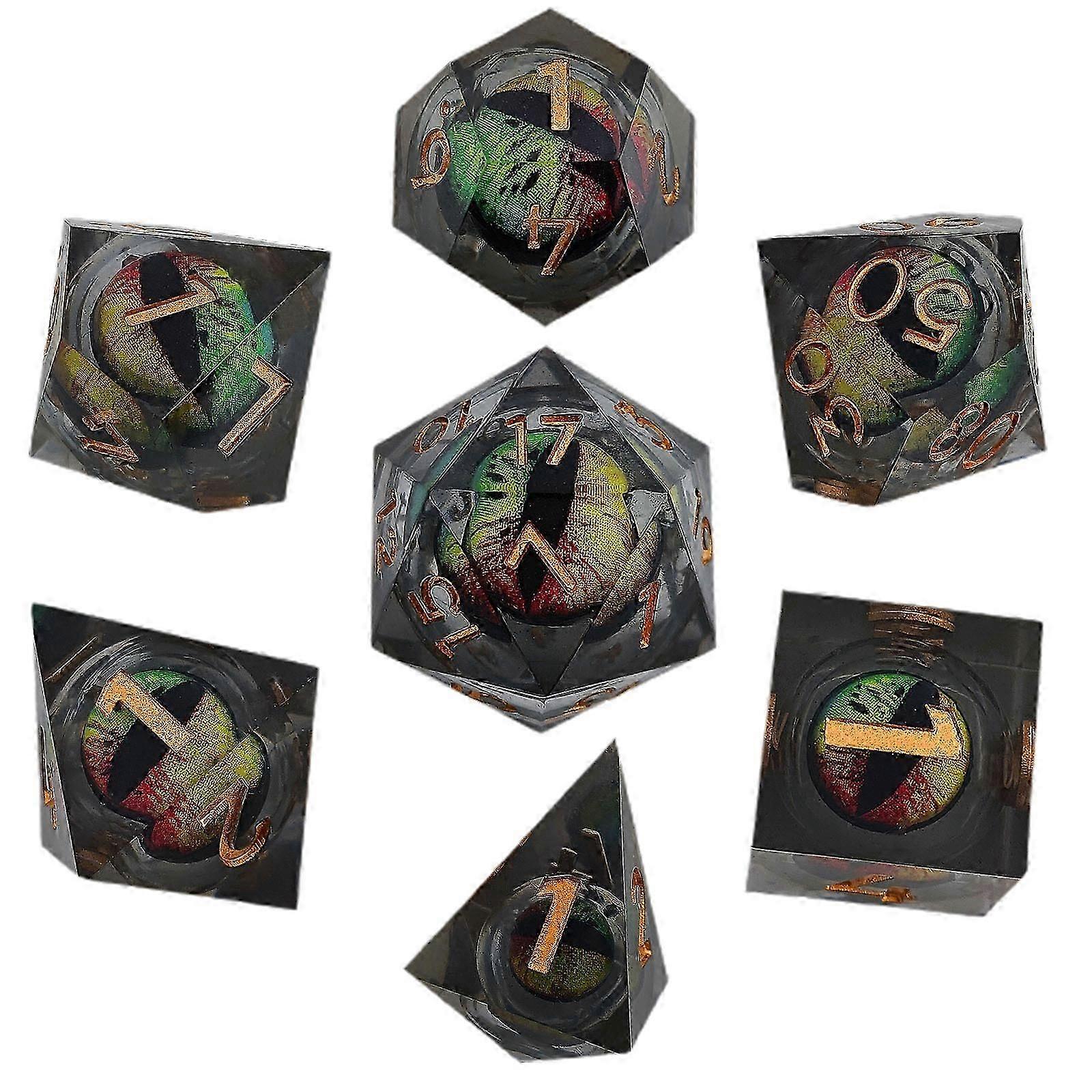 Dargon Eye Dices Set Sharp Edge Polyhedral Dice Set Resin Rolling Core Dice for TRPG Table Games Dungeons COC DND Games