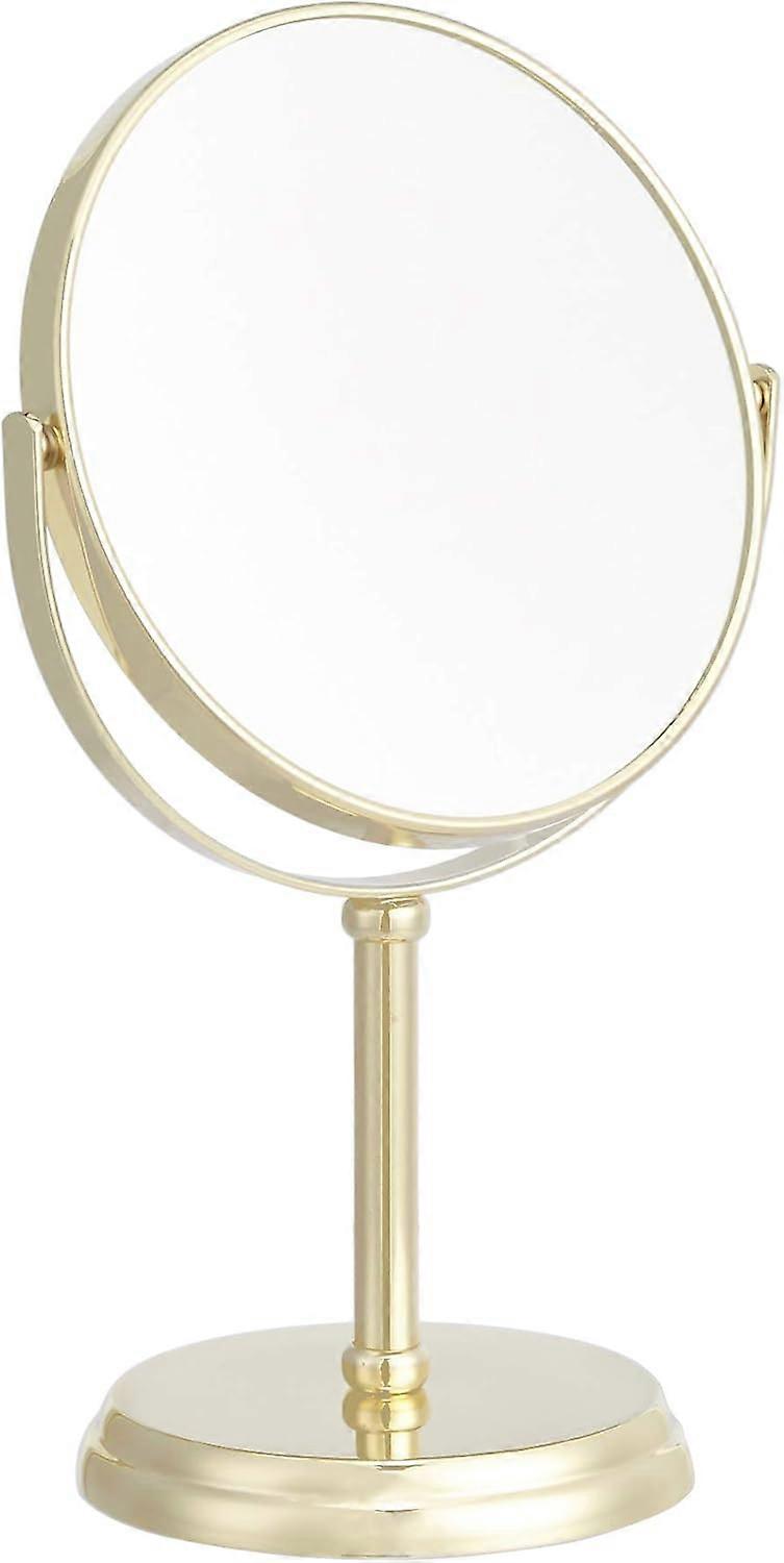 Round Dressing Table Mirror, Tabletop Mount - 1X/5X Magnification, 18.3x12.5 Cm, Gold