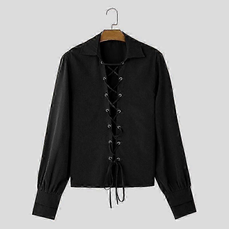 Men's Casual Polyester Long Sleeve Lapel Shirt Solid Color Versatile  Easy Care Fabric