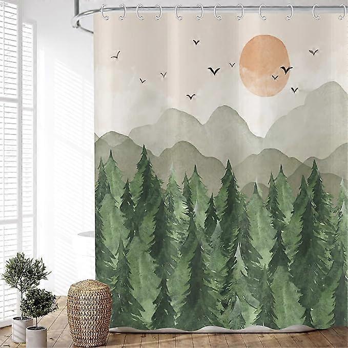 Forest Pattern Shower Curtain, Waterproof Shower Curtain with Hooks