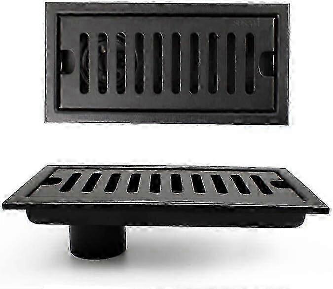 Black Stainless Steel Grate Rectangular Shower Drain 20cm x 10cm