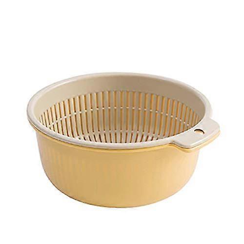 Plastic Colander Double Layer Vegetable Fruit Strainer with Drain Bowl Space Saving Yellow
