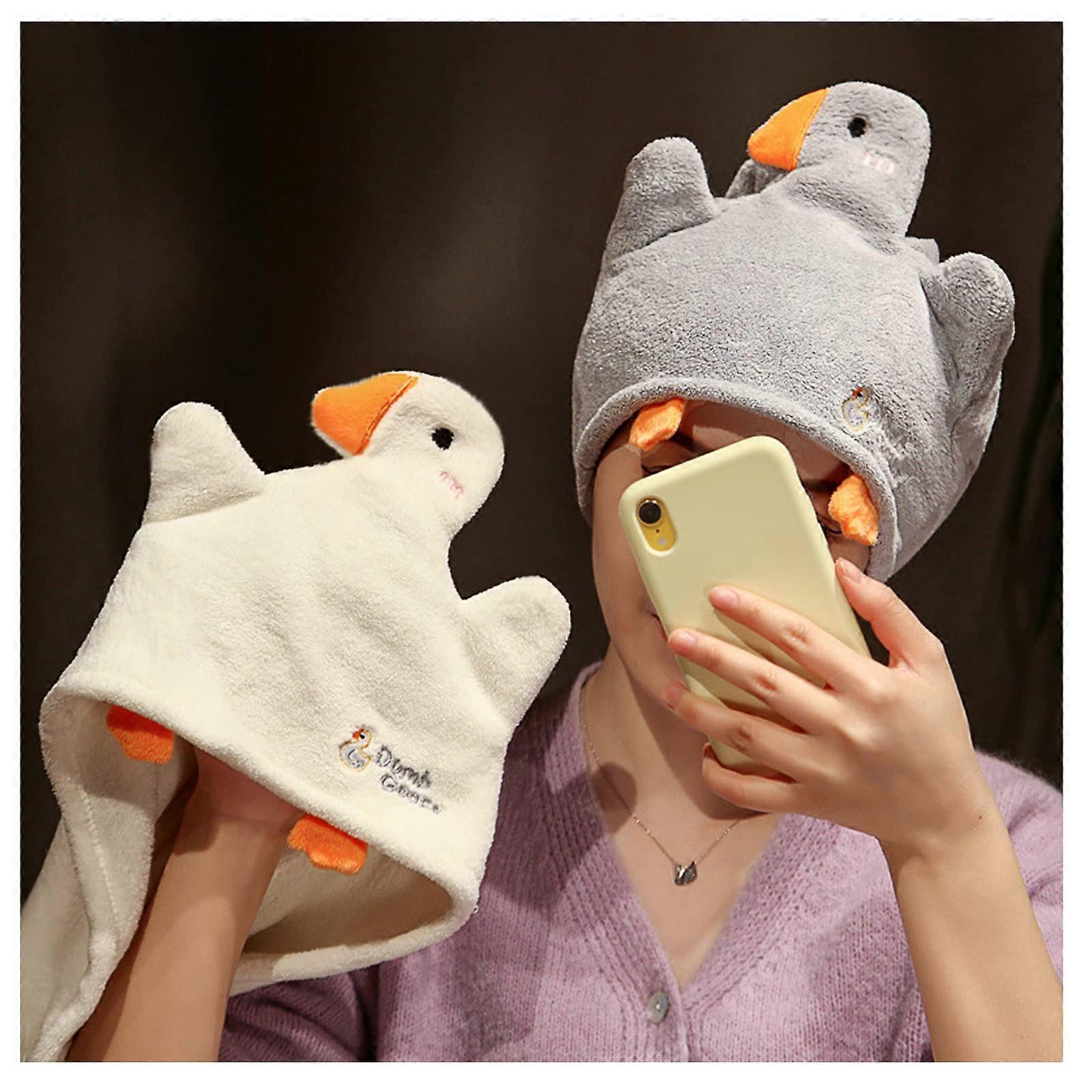 Microfiber Hair Drying Towel Wrap with Button, Super Absorbent Soft Fleece for Fast Drying (White)