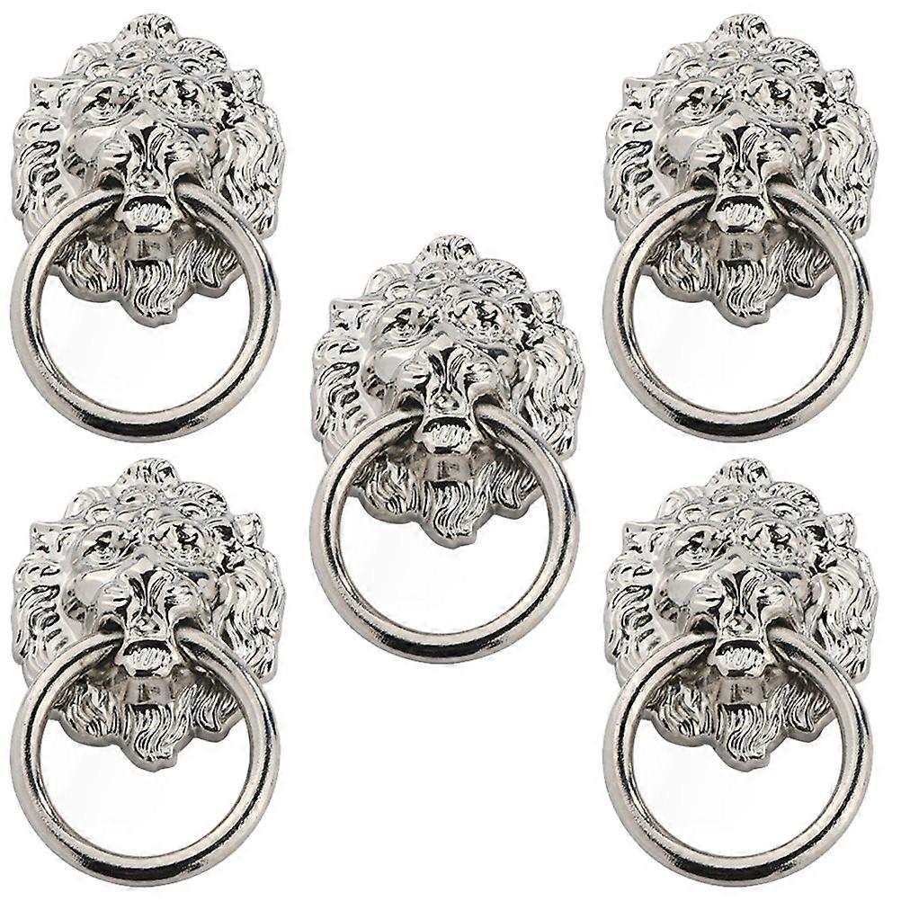 5pcs Lion Head Pull Handles Cabinet Pull Knobs Zinc Alloy Rings Pull Handles