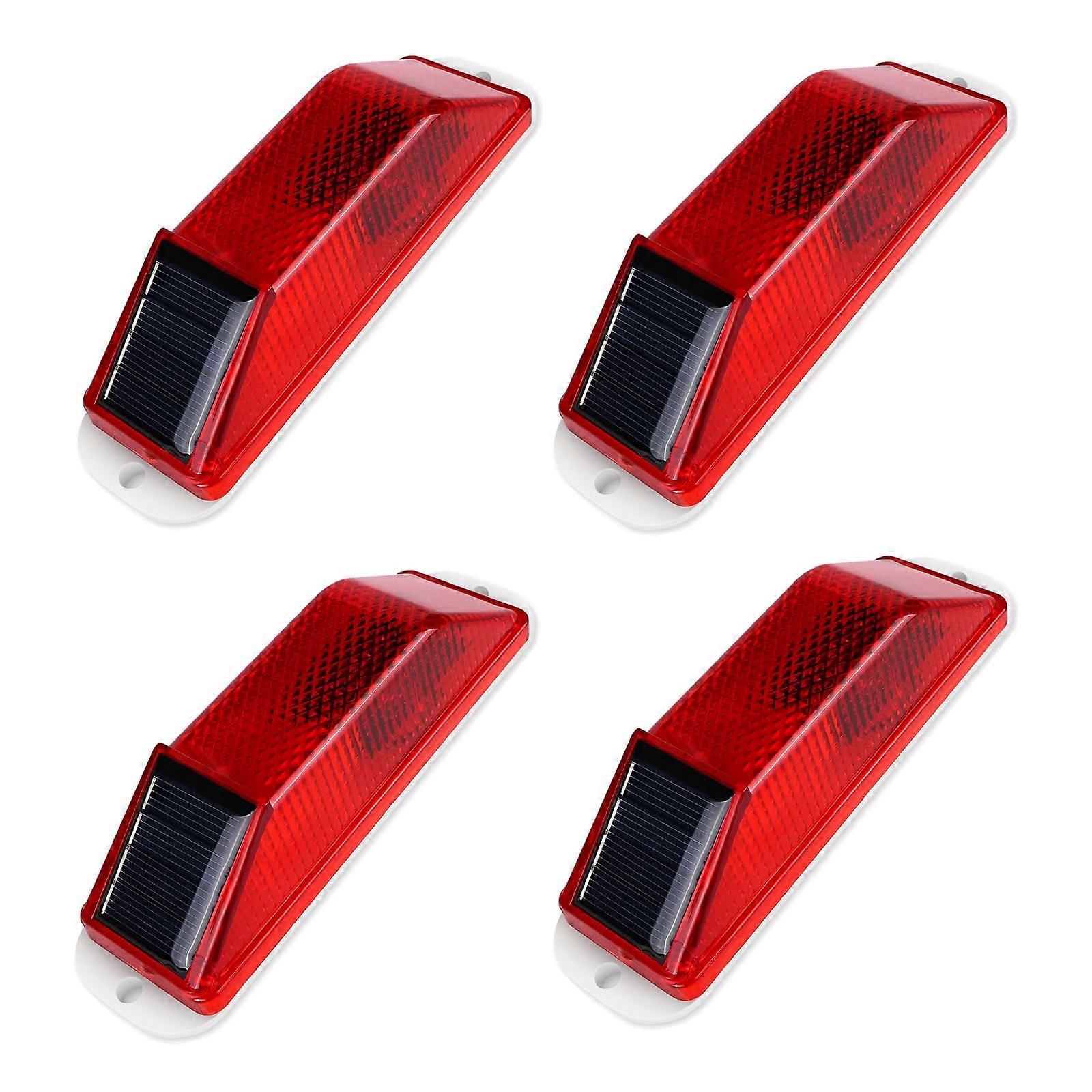 Solar Powered LED Strobe Warning Light Red 4pcs, Magnetic Waterproof Beacon for Construction Safety