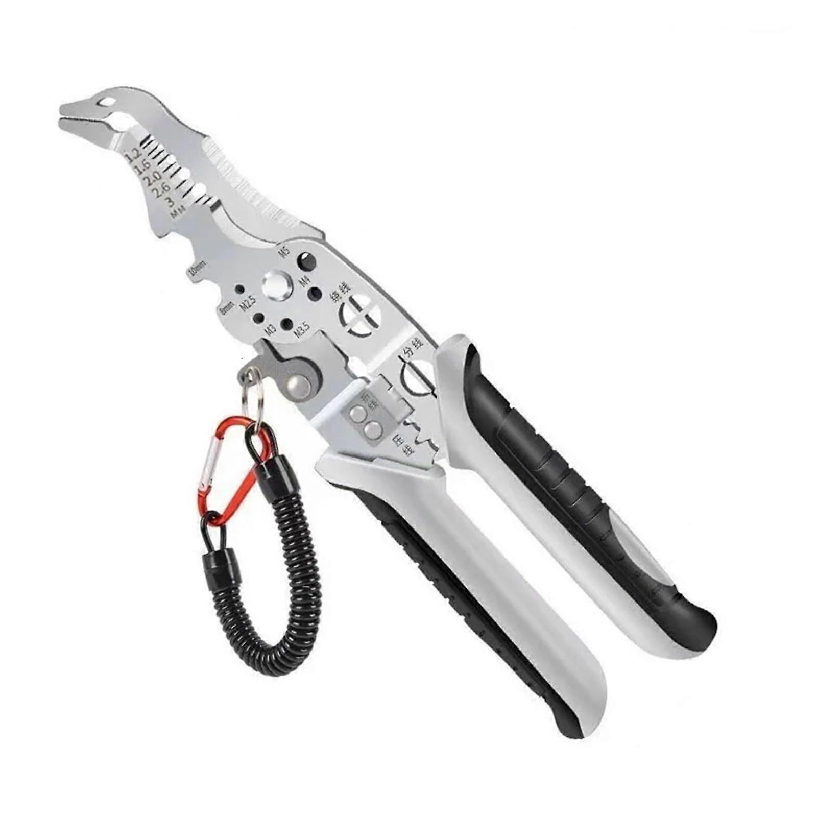 Wire Stripper Pliers with Electrical Crimping Tool, Multifunction Cutter Bent Nose Design Grey