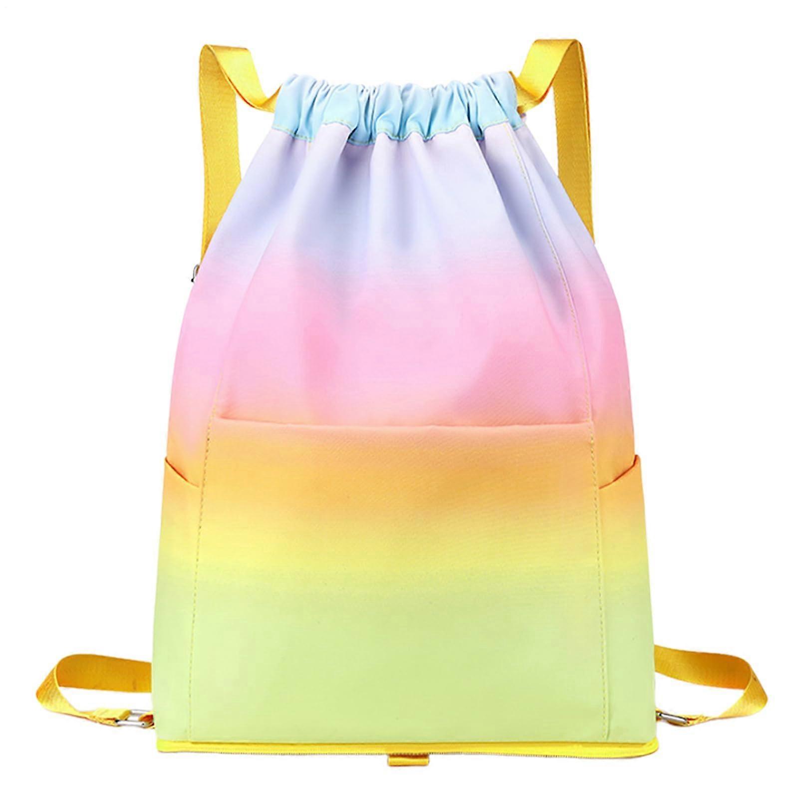 Waterproof Drawstring Backpack with Rainbow Gradient, Foldable Lightweight Beach Swim Bag
