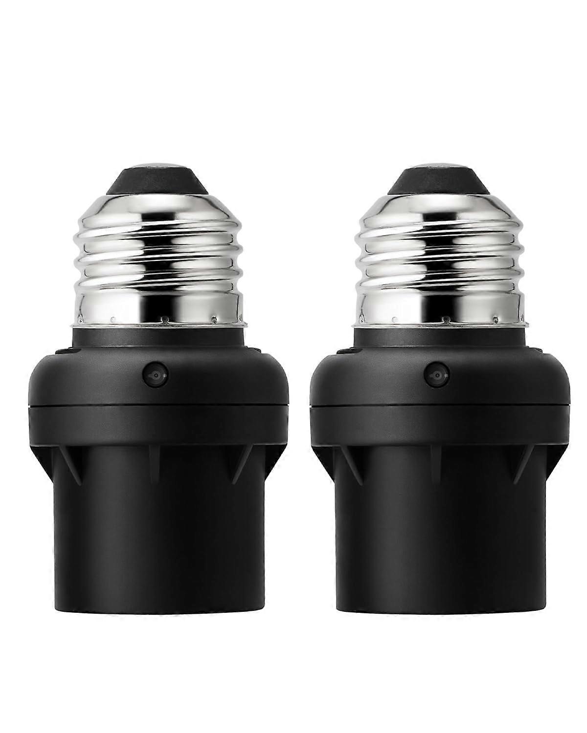 Dusk-to-Dawn Light Sensor Socket (E26/E27), Compatible with Incandescent/CFL/LED/Halogen, Black, 2 Pack