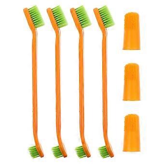 Dog Teeth Cleaning Brush Pet Toothbrush for Cleaning 2Sets Orange Color