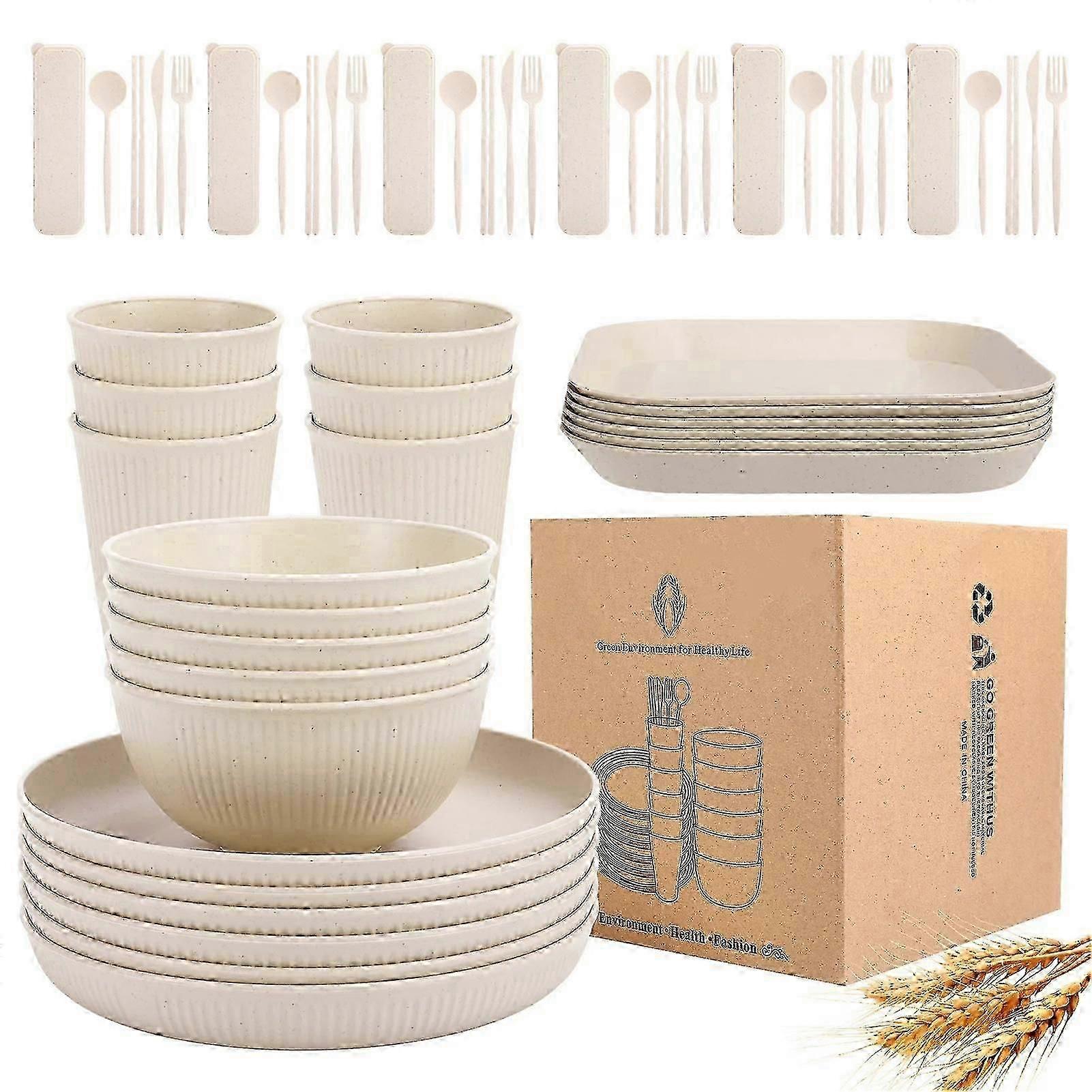 54 PCS Wheat Straw Dinnerware Sets, Unbreakable Dinnerware Set Kitchen