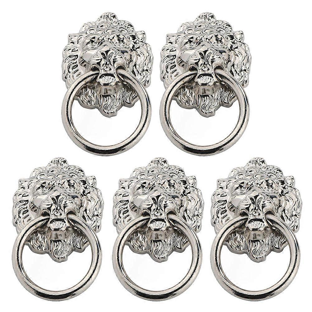 5pcs Lion Head Pull Handles Cabinet Pull Knobs Zinc Alloy Rings Pull Handles