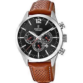 Festina Brun Äkta Läder Eller Läderimitation Timeless Chronograph F20542/6 Herrklocka