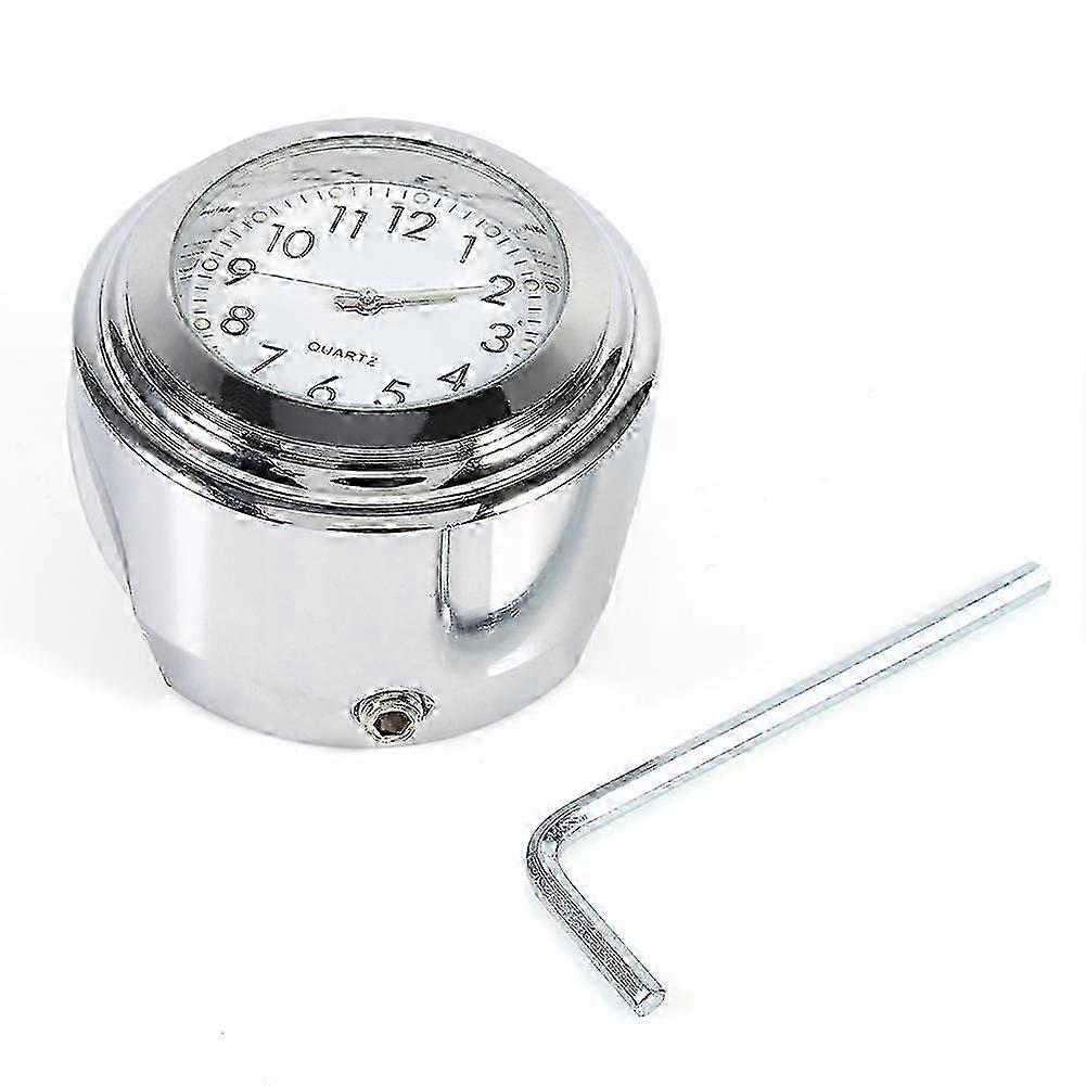 7/8" 1" Motorcycle Handlebar Mount Watch Dial Clock & Thermometer Temp White