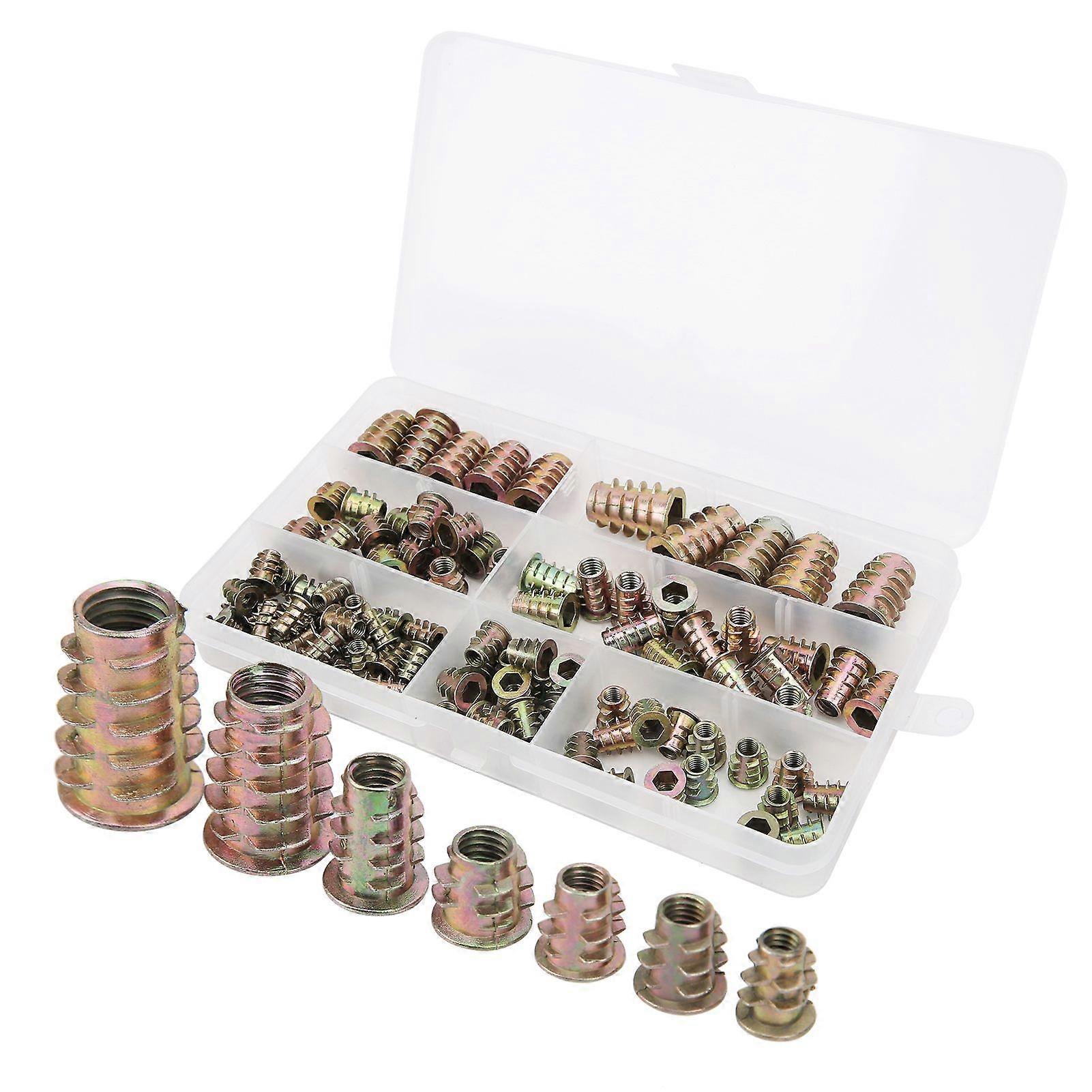 100Pcs Hex Socket Drive Insert Nuts Set  Thread Screw Fasteners Boxed M4/M5/M6/M8/M10