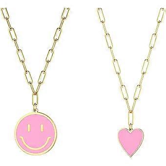 Smiley Face Colliers pour femmes Coeur Acier inoxydable 14k Plaqué Or Choker Y2k Paperclip Chain Friendship Colliers Pour Teen Girls Femmes Dainty Mignon