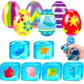 Pcs Easter Eggs with Colorful Stress Balls Squishy Fidget Toys Squeeze Bulk for Basket Stuffers Party Favors Egg Fillers(Blue)