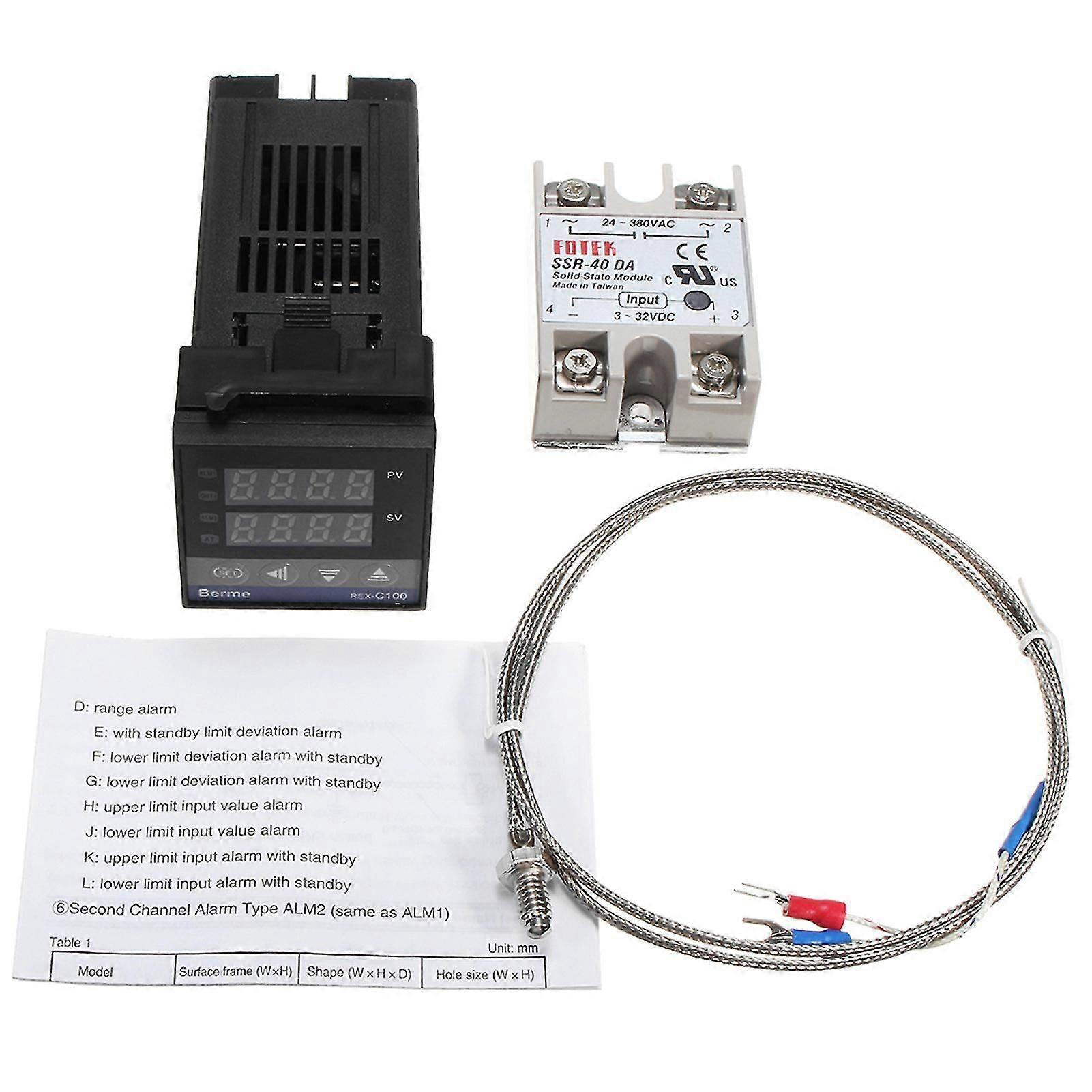 Digital Lcd Pid Rex-c100 Temperature Controller Set + K Thermocouple + Max.40a Ssr