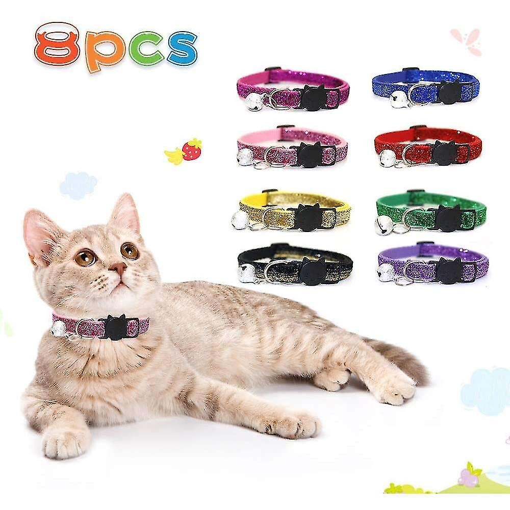 8 Pcs Cat Collars With Bell Adjustable Collar For Cats Small Pets Personalized