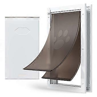 Huisdierluik, extra groot, met dubbele magnetische kleppen en metalen frame, hondenluik voor binnen- en buitendeuren, eenvoudig te installeren voor honden, wit