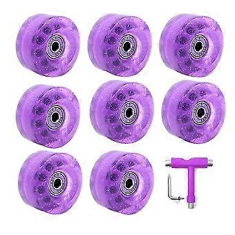 8 Pack 32 x 58mm 82A Rolschaats Wielen met Lager, met Multifunctioneel Skateboard Rolschaatsen Accessoires Paars