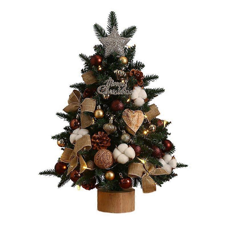 60cm Mini Christmas Tree with Lights Rustic Tabletop Decor