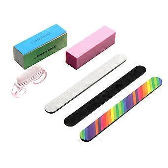 6pcs Nail Buffer Block Set with DoubleSided Nail Files and Brush for Home and Salon Manicure